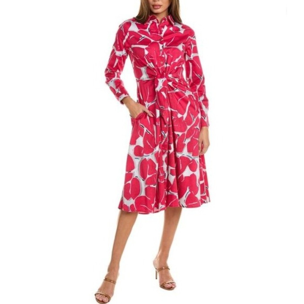 Nic + Zoe Pink Bold Petals Jessie Midi Tie‎ Front Dress XL Bright Casual NWT